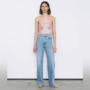 Zara The 90's Full Length High Rise Wide Leg Unfinished Hem Women Jeans NWOT